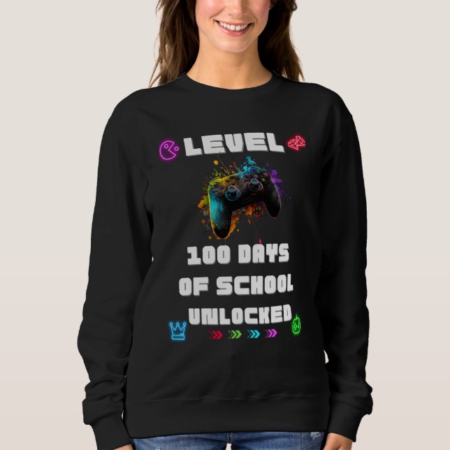 Camiseta Level 100 Days Of School Unlocked Gamer Video vide (Frente)