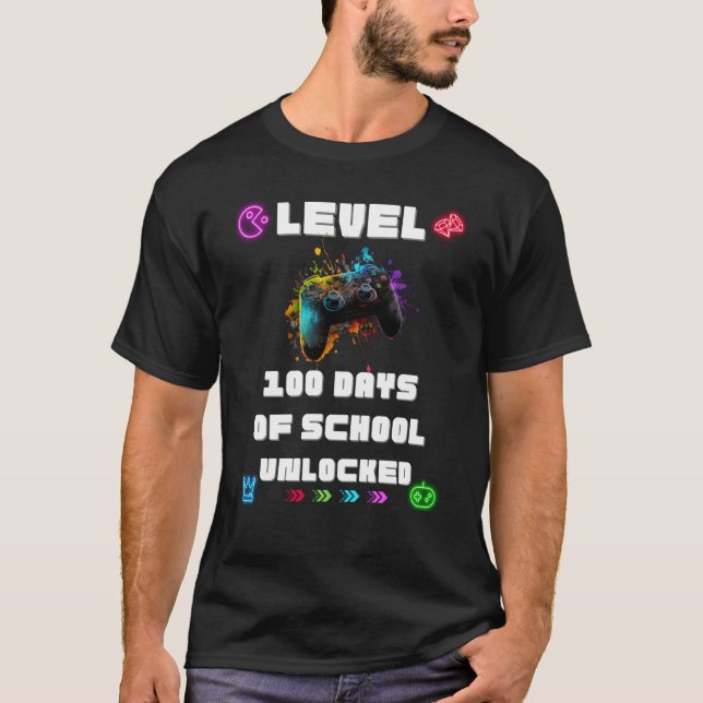 Camiseta Level 100 Days Of School Unlocked Gamer Video vide (Frente)