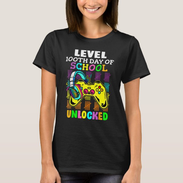 Camiseta Level 100 Days Of School Unlocked Gaming Shirts, V (Frente)