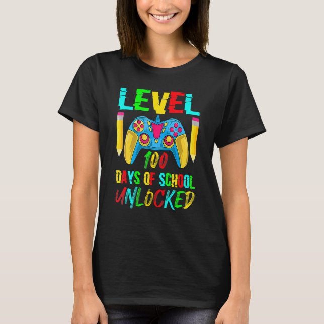 Camiseta Level 100 Days Of School Unlocked Video Gamer Cont (Frente)