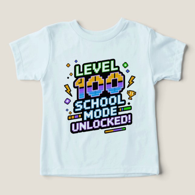 Camiseta Level 100 School Mode Unlocked 100th Day of School (Design frontal)