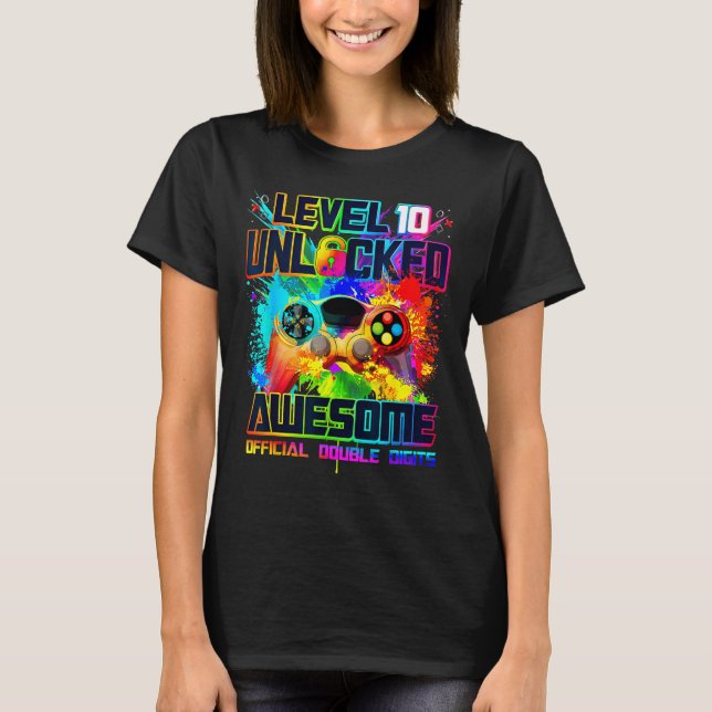Camiseta Level 10 Unlocked Awesome Gaming Birthday Boy 10th (Frente)