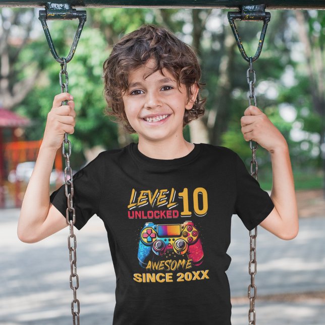 Camiseta Level 10 Unlocked - Fun Birthday 10 Gamer  (Criador carregado)