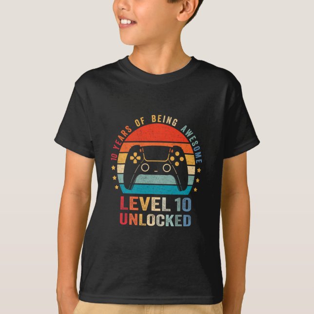 Camiseta Level 10 Unlocked Shirt Funny Video Gamer 10th Bir (Frente)
