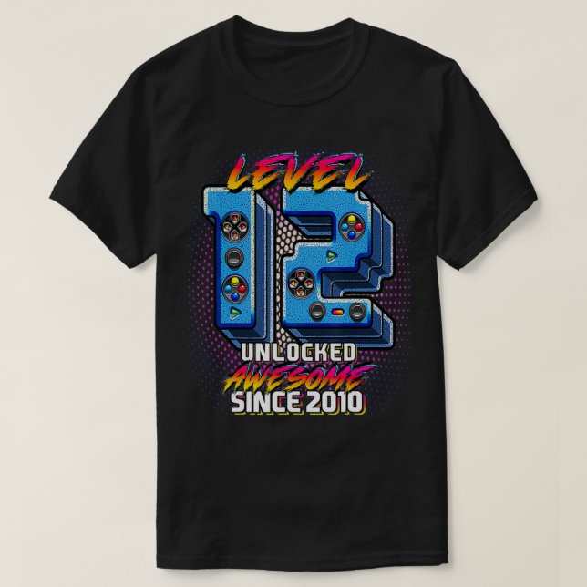 Camiseta Level 12 Unlocked Awesome 2010 Video Game 12th Bir (Frente do Design)