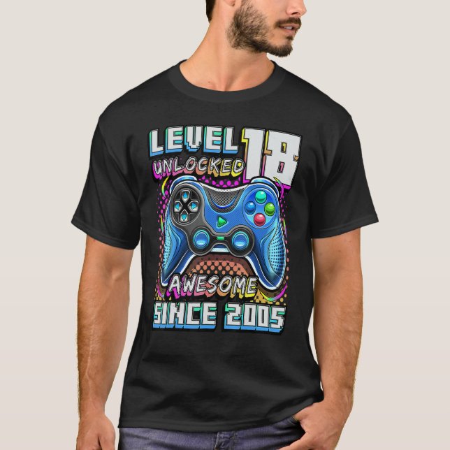 Camiseta Level 18 Unlocked Awesome 2005 Video Game 18th Bir (Frente)