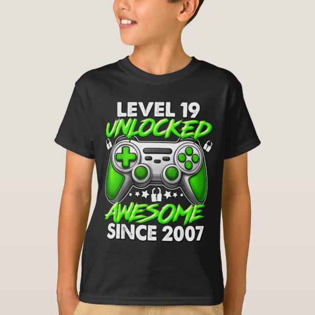 Camiseta Level 19 Unlocked 19 Year Old Boys 19th Birthday B (Frente)