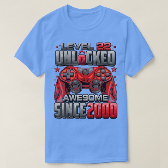 Camiseta Level 22 Unlocked Awesome Since 2000 22nd Birthday (Frente do Design)