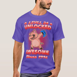 Camiseta Level 26 Unlocked Gamers Born 1996 Dabbing Pig 26t