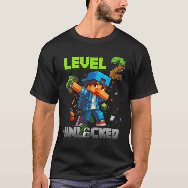 Camiseta Level 2 Unlocked Funy Birthday Boy Pixel Gamer 2nd (Frente)