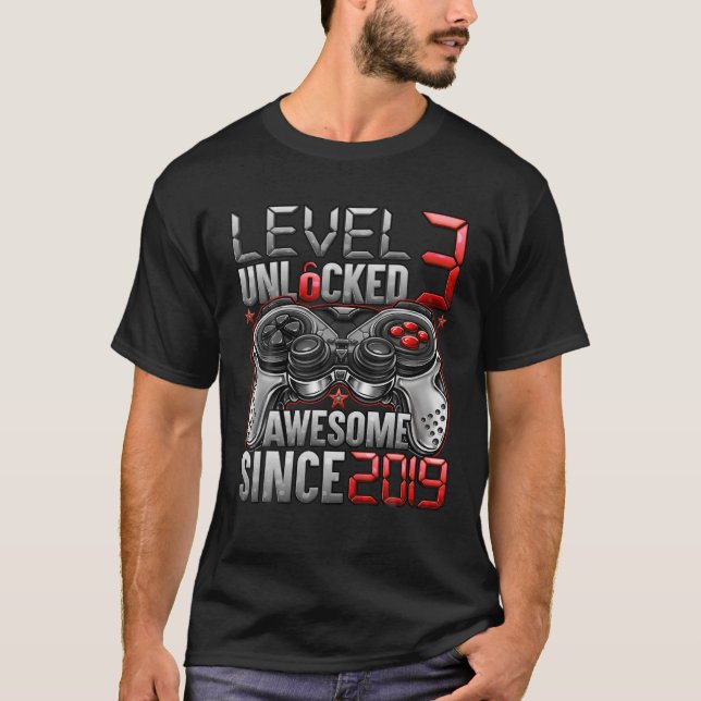 Camiseta Level 3 Unlocked Awesome Since 2019 3Rd Birthday G (Frente)