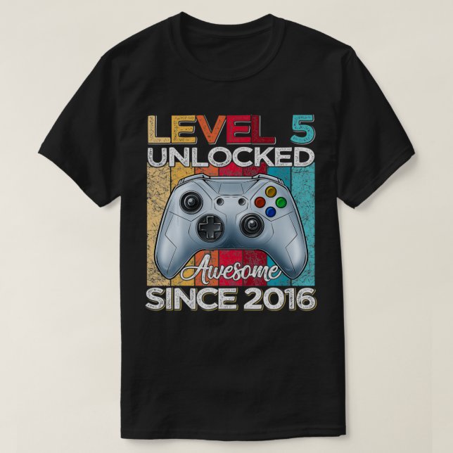 Camiseta Level 5 Unlocked Awesome Since 2016 5th Birthday G (Frente do Design)
