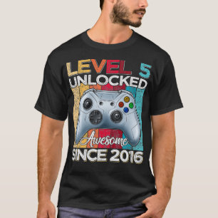 Camiseta Level 5 Unlocked Awesome Since 2016 5th Birthday G