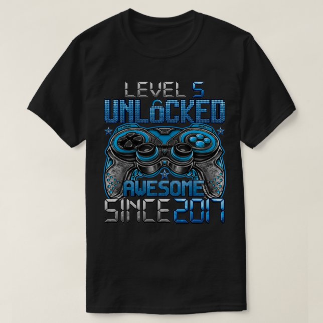 Camiseta Level 5 Unlocked Awesome Since 2017 5th Birthday G (Frente do Design)