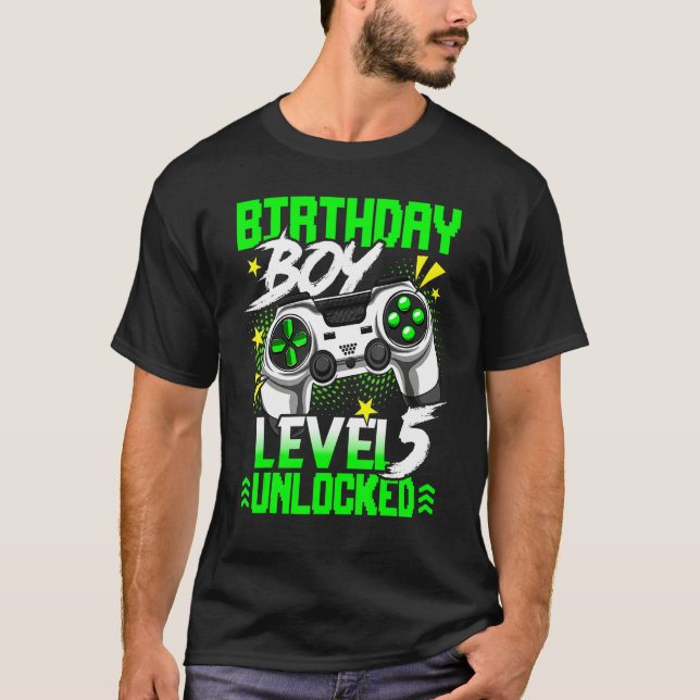Camiseta Level 5 Unlocked  Video Game Player Birthday Boy (Frente)