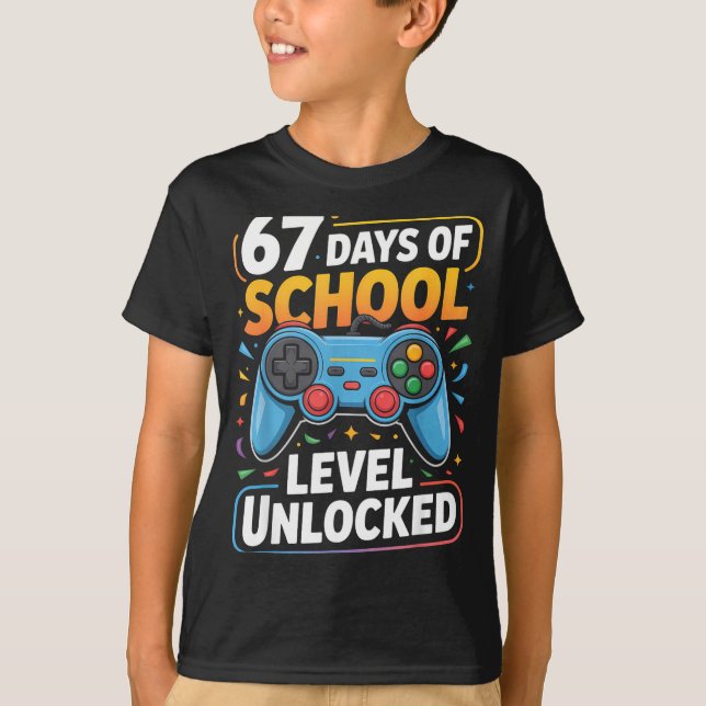 Camiseta Level 67 Days Of School Unlocked Boys 67th Day Of  (Frente)
