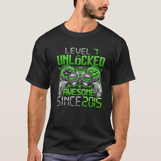 Camiseta Level 7 Unlocked Awesome Since 2015 7Th Birthday G (Frente)