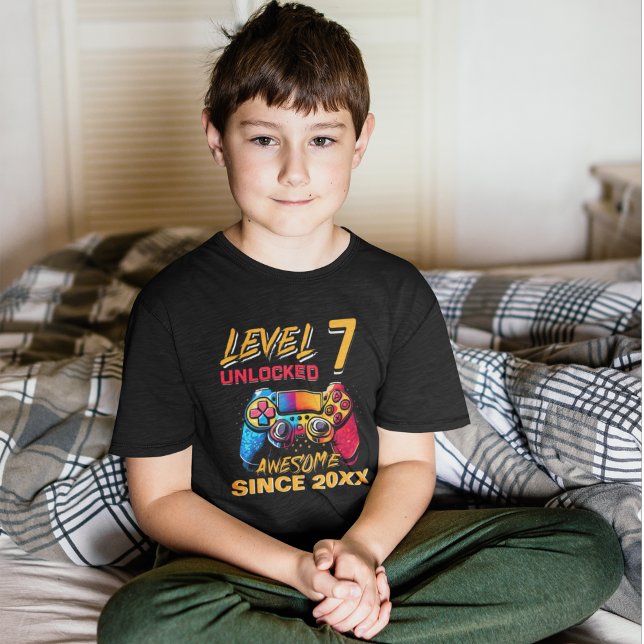 Camiseta Level 7 Unlocked - Fun Birthday 7 Gamer  (Criador carregado)