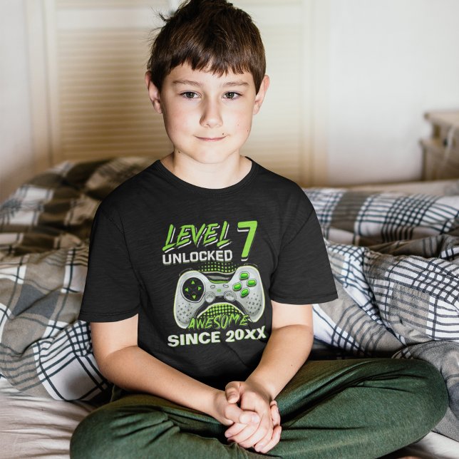 Camiseta Level 7 Unlocked - Fun Birthday 7 Gamer  (Criador carregado)