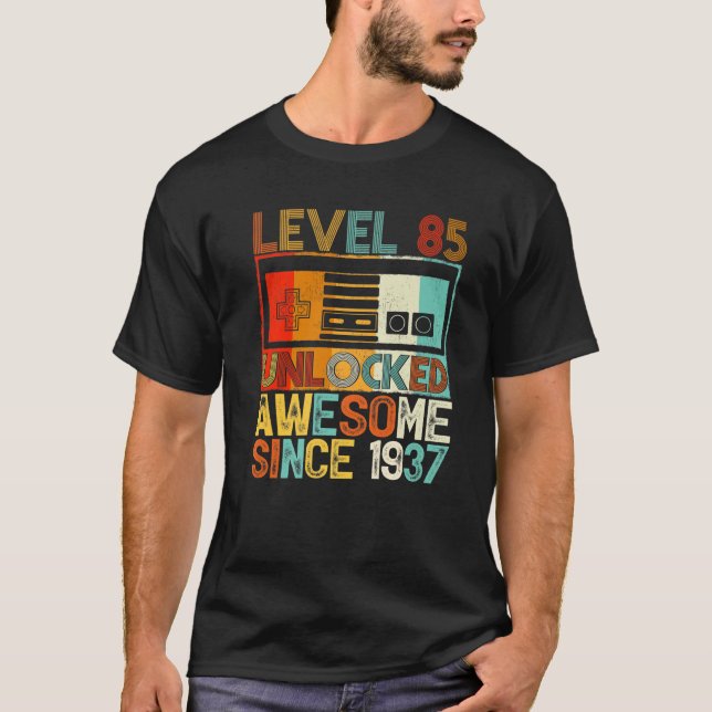 Camiseta Level 85 Unlocked Awesome Since 1937 85Th Birthday (Frente)