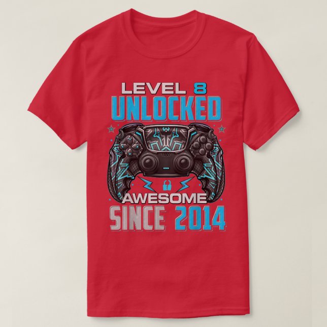 Camiseta Level 8 Unlocked Awesome Since 2014 8th Birthday G (Frente do Design)