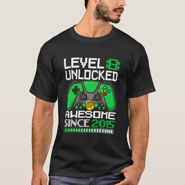 Camiseta Level 8 Unlocked Awesome Since 2015 Gamer 8Th (Frente)