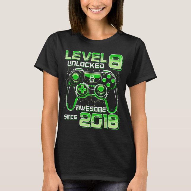 Camiseta Level 8 Unlocked Awesome Since 2018 8th Birthday G (Frente)