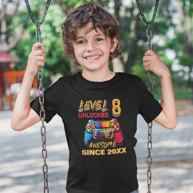 Camiseta Level 8 Unlocked - Fun Birthday 8 Gamer  (Criador carregado)