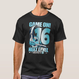 Camiseta Level Unlocked 16th Birthday 16 Years Boy Girl Gam