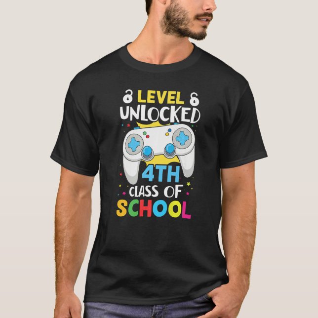 Camiseta Level Unlocked 4th Grade Primary School Schulkind  (Frente)