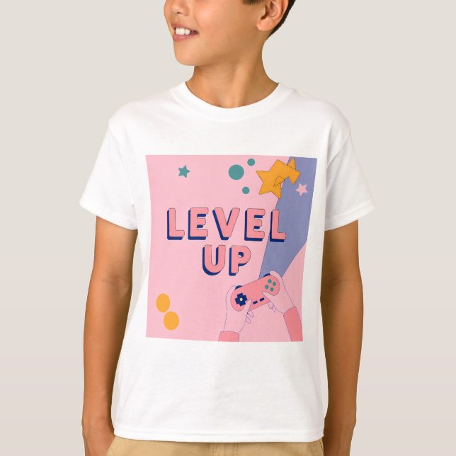 Camiseta "Level Up" Gaming Illustration with Controller (Frente)