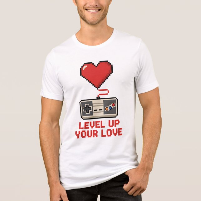Camiseta Level Up Your Love, Retro Pixel Gaming Design (Frente)