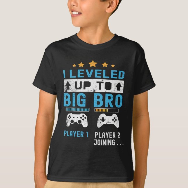 Camiseta Leveled Up To Big Bro - Gamer New Player Joining S (Frente)