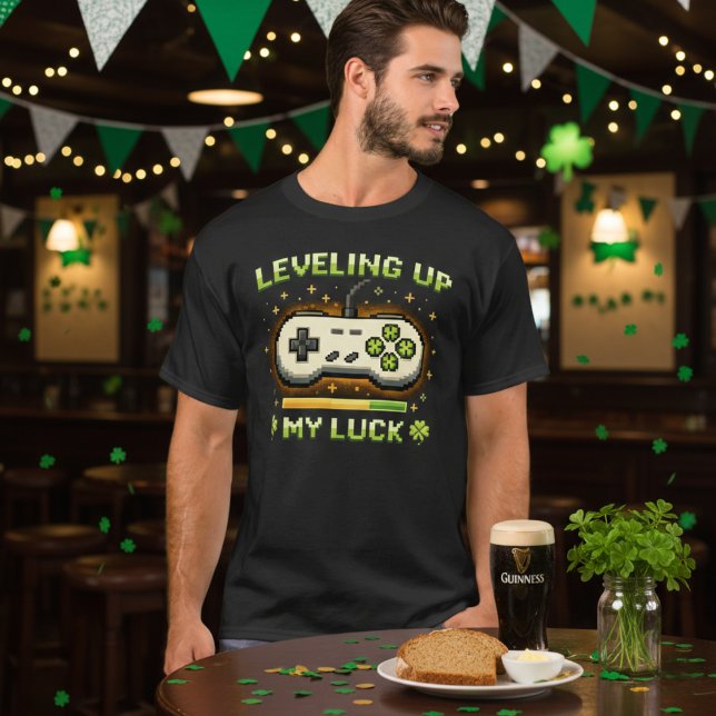 Camiseta Leveling Up My Luck Funny St. Patrick’s Day Gamer (Criador carregado)