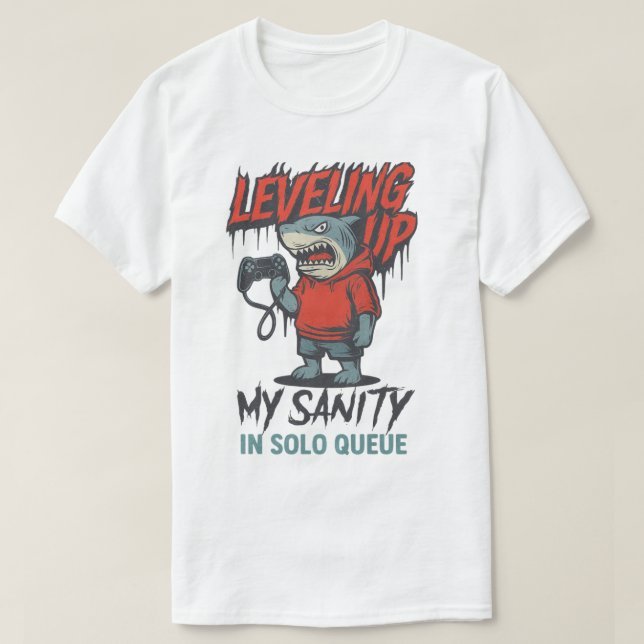 Camiseta Leveling Up My Sanity Shark Gamer (Frente do Design)