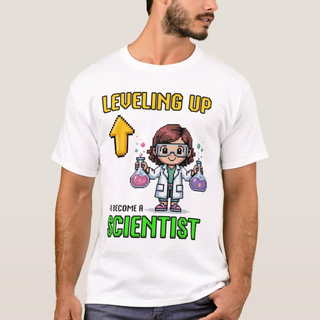 Camiseta Leveling Up Scientist Ck To School Funny Gamer Gir (Frente)
