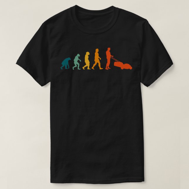 Camiseta Lewn Mower Evolution Retro Gardener Mor 2 (Frente do Design)