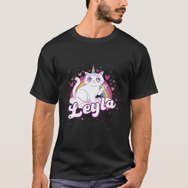 Camiseta Leyla Adorable Name Com Linda Caticorn (Frente)