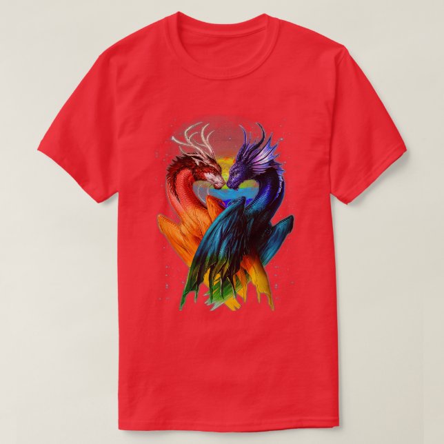 Camiseta LGB Dragon Heart Rainbow Heart Dragon LGB Pride  (Frente do Design)