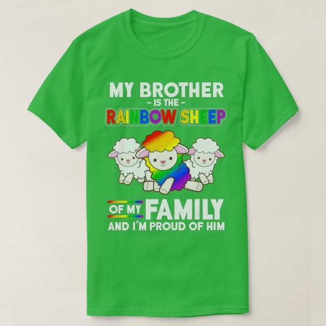 Camiseta LGB Meu Irmão É Rainbow Sheep da Família Orgulhosa (Frente do Design)