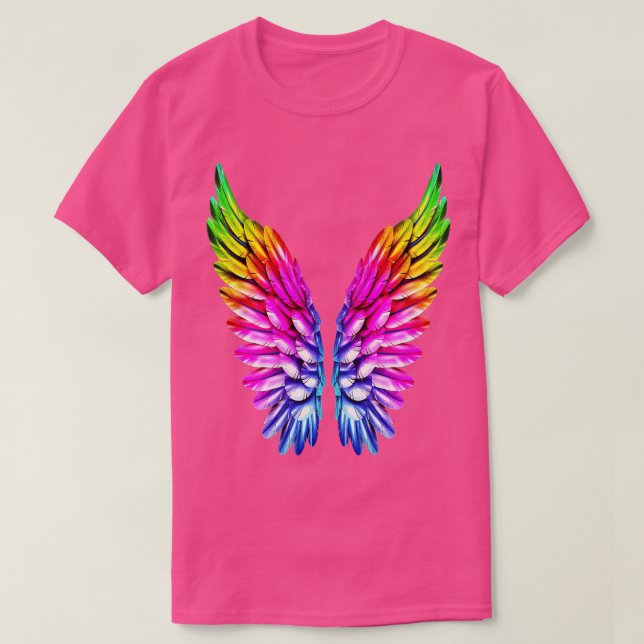 Camiseta LGB Rainbow Wings Rainbow Gay Lésbica Prioridade (Frente do Design)