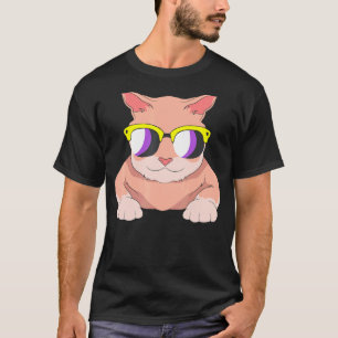 Camiseta Lgbt Agênero Óculos de Sol Gato Bandeira Não Bin