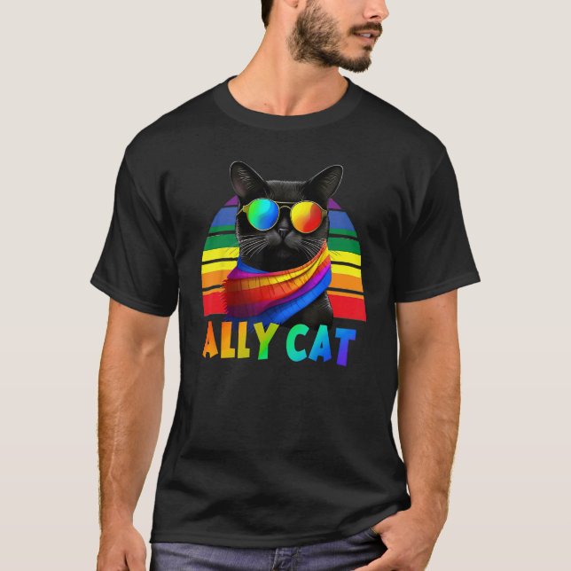 Camiseta LGBT Ally Cat Be Kind Gay Rainbow  LGBTQ Flag Gay  (Frente)