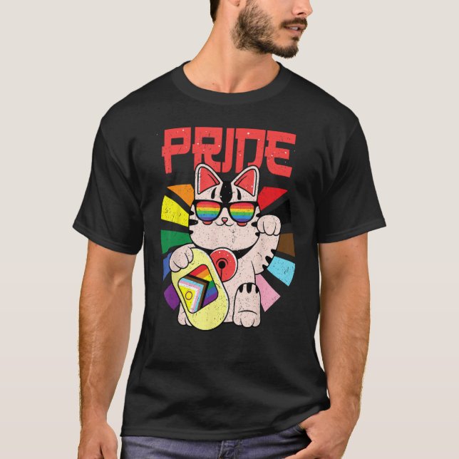Camiseta LGBT Ally Cat Be Kind Gay Rainbow  Lucky Ally Cat  (Frente)