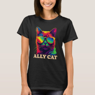 Camiseta LGBT Ally Cat Orgulho gay LGBTQ Sinalizador Arco-Í