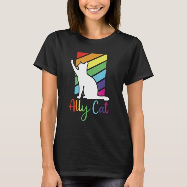 Camiseta LGBT Ally Cat Seja gentil Gay Rainbow LGBTQ Ideia  (Frente)