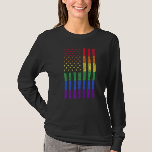 Camiseta LGBT American Flag Pride Rainbow Gay Lesbian Bi Tr (Frente)