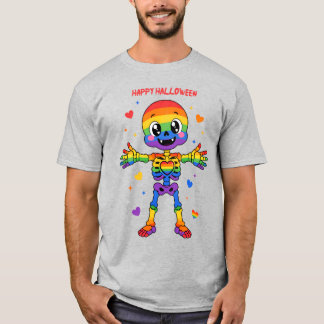 Camiseta 🎃🌈LGBT Arco-íris Ossos Feliz Halloween