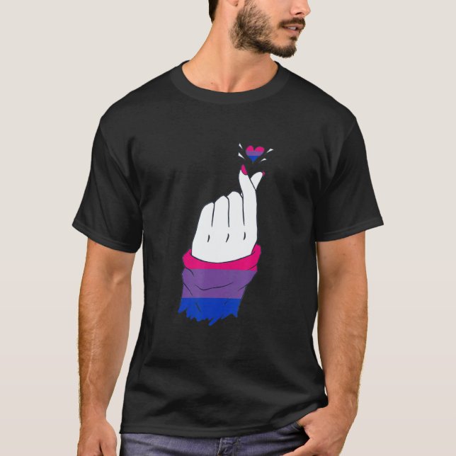 Camiseta LGBT Finger Heart Bisexual LGBTQ Bisexual Flag Bis (Frente)