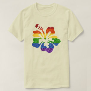 Camiseta LGBT Glitter Arco-Íris Hibiscus